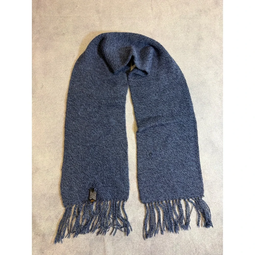Vintage Eddie Bauer Blue Wool Blend Knit Fringed Scarf Made in USA WPL7503